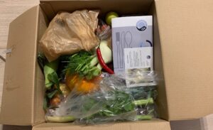 Skagenfood måltidskasse papkasse med økologisk frugt og grønt